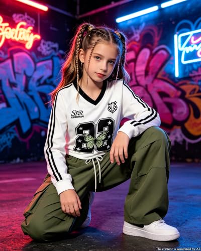 Image of Betusline Girls 2 Piece Summer Outfits,Kids Casual Short Sleeve Crop Top & Cargo Jogger Pants Sets,4T-14Y