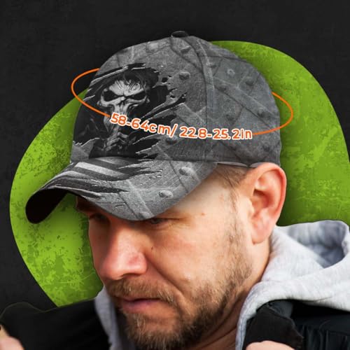 Image of Skull Baseball Cap for Men, Grim Reaper Death Crack Old Metal with Flag, Men's Hat, Adjustable Motorcycle Soft Caps