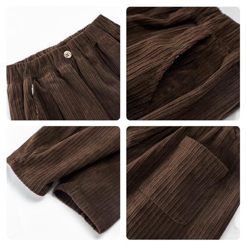 Volunboy Toddler Boys Corduroy Pants Cargo Sweatpants Solid Elastic Waist Casual Long Trousers2