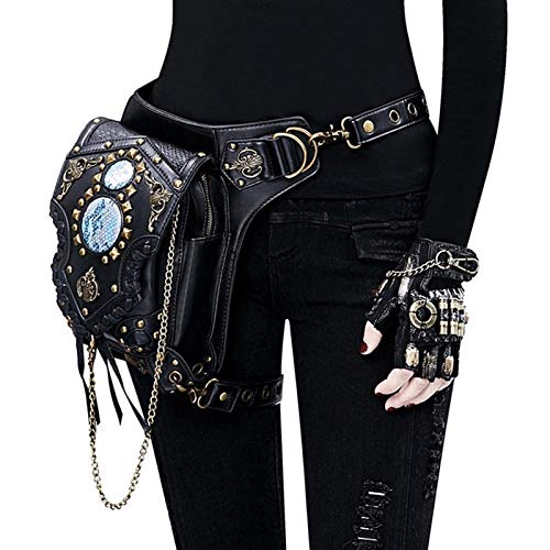 Steampunk Taille Taschen Gothic Handtasche Schultertasche Vintage Retro Rock Frauen Street Style Mini Motorrad Bein Tasche Adjustable (Color : Black) Cover