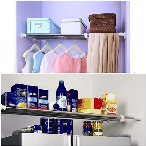 Baoyouni Closet Tension Shelf & Rod, Bathroom Kitchen Garage Telescopic Storage Rack, Expandable Adjustable Separator Wardrobe Cupboard Space Saving Divider, Ivory, 46''-74'' #TOP1