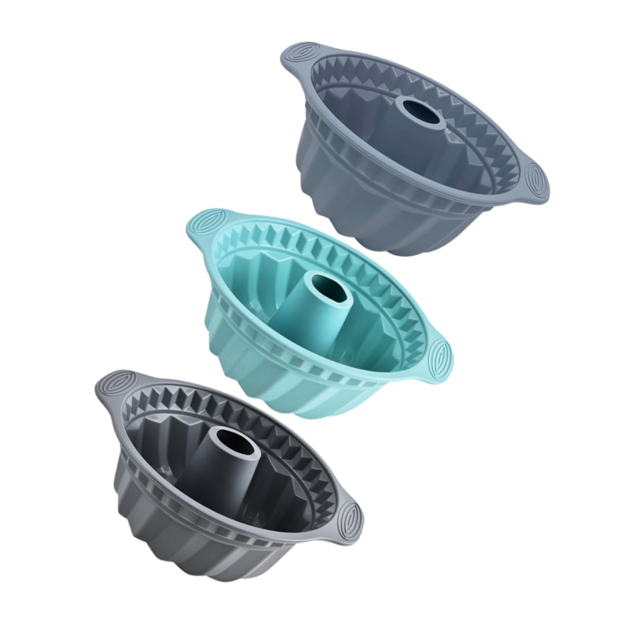 Ipetboom Stampi Rotondi in Silicone per Dolci da Forno, Tortiera Rotonda Scanalata in Silicone Alimentare Manici, Set 3 Pezzi per Chiffon, Mousse e Torte Casalinghe