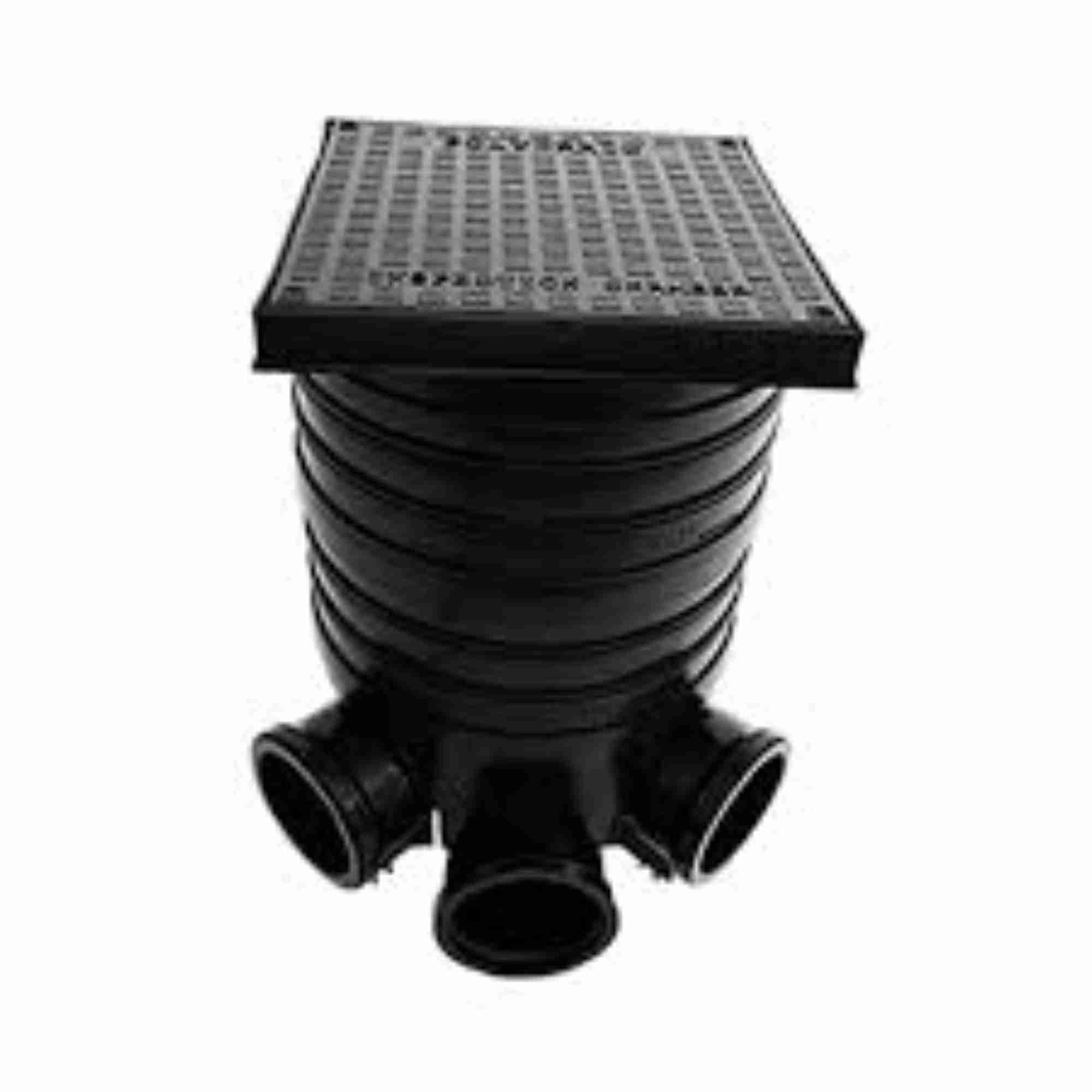 320mm Manhole Inspection Chamber Full Set with Square Cover, Riser & Base Plastic 320mm Underground Drainage Inspection Chamber Extension, Black