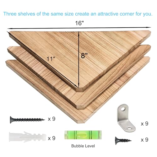 Joiishom Corner Wall Shelf Set of 3, Floating Corner Shelves, Rustic Wood Wall Storage Display Shelves for Living Room, Bedroom, Bathroom, Kitchen (Carbonized Wood) - Image 4