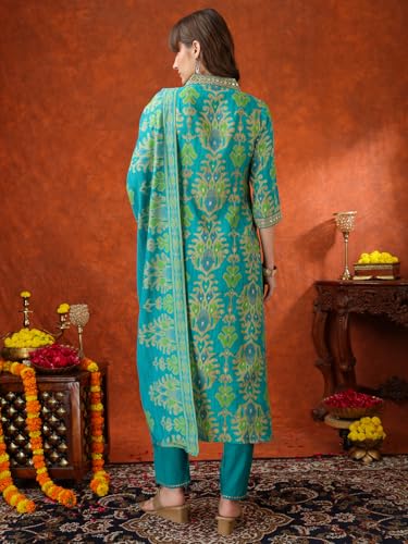 Image of NIVANA Embroidered & Printed Kurta with Pant & coordinated Dupatta