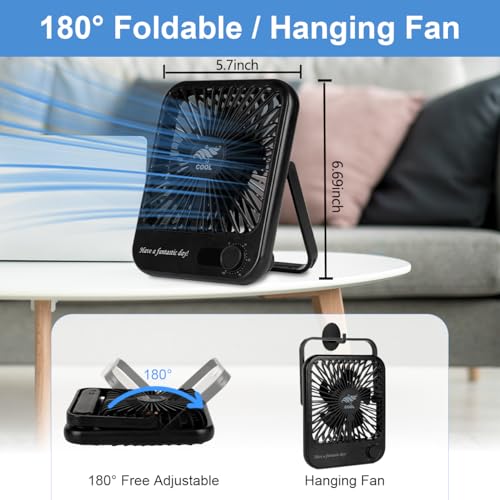 Fenxyo Portable Desk Fan Quiet, 4000mAh Battery Powered Fan for Travel, 10 Hours Runtime, 180° Foldable Personal Travel Fan for Home Office Bedroom Outdoor Camping, Cruise Essentials - Black - Image 6