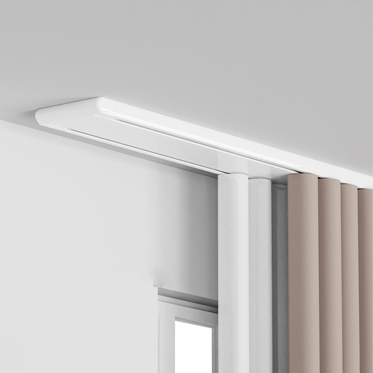 Nikshi White Double Curtain Track Luxurious Heavy Conjoined Ceiling Mount Rail For Living Room & Bedroom Divider, Aluminum Alloy Nano Silence Track,-2.8M