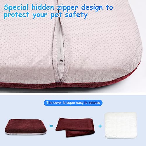 Image of Magic Dog Super Soft Large Dog Bed Orthopedic Pet Beds 39 Inches Washable Anti Slip Bottom Dog Sleeping Mattress with Removable Cover, Burgundy L
