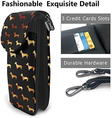Gold Dachshund Or Doxie Pattern Women Soft PU Leather Cellphone Purse Wallet Handbag Small Crossbody Shoulder Bag