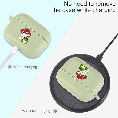 Miniatura 6 de MAYCARI Bonita funda de hongos de rana para AirPods Pro con llavero, diseño de animales lindo funda protectora de TPU suave compatible con AirPods