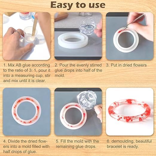 INHEMING Silicone Bangle Bracelet Mold - Round Casting Mould for Resin Jewelry Making Tools, 5.5 cm, 6.5 cm, 7.5 cm, 8.5 cm - Image 4