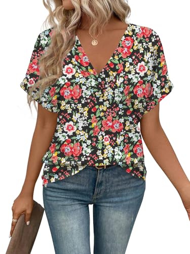 Image of T Shirts Short Sleeve V Neck Tees Womens Tops Beach Vacation Fashion Clothes 2026 Casual Summer Spring Fall Outfits