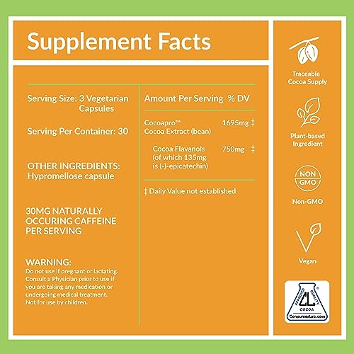 Cocoavia Memory+ Brain Supplement, Clinically Proven Memory And Brain Booster, Plant Based Supplement, Sugar Free, Gluten Free, Vegan, 750 Mg Cocoa Flavanols Capsules, 30 Day Supply #TOP5