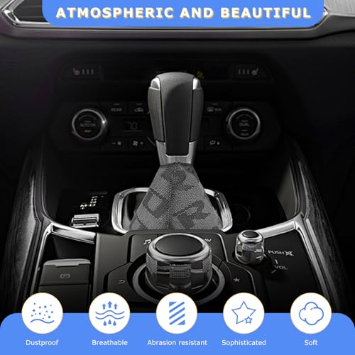 Sun Walker Car Shift Boot Cover, Dustproof Fabric Manual/Automatic Shift Lever Knob Boot, Gear Shifter Protective Sleeve Racing Style Decor for Most Vehicles, Car Accessories (Gray) - Thumbnail 4