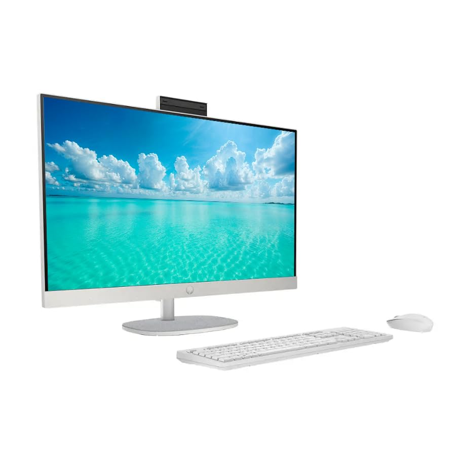 Image of HP 27 inch FHD Touchscreen All-in-One, 12-core Intel Core Ultra 7 155U, 32GB DDR5 RAM 1TB SSD, Windows 11 Pro, Wireless Keyboard & Mouse with PLUSERA 8-in-1 Hub Included, White