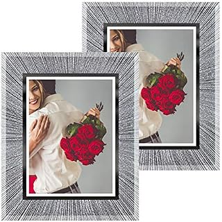 Q.Hou 8x6 Photo Frame Sparkle Glass Photo Frame Set of 2 for Tabletop or Wall Mount (UK-QH-003GL-6X8)