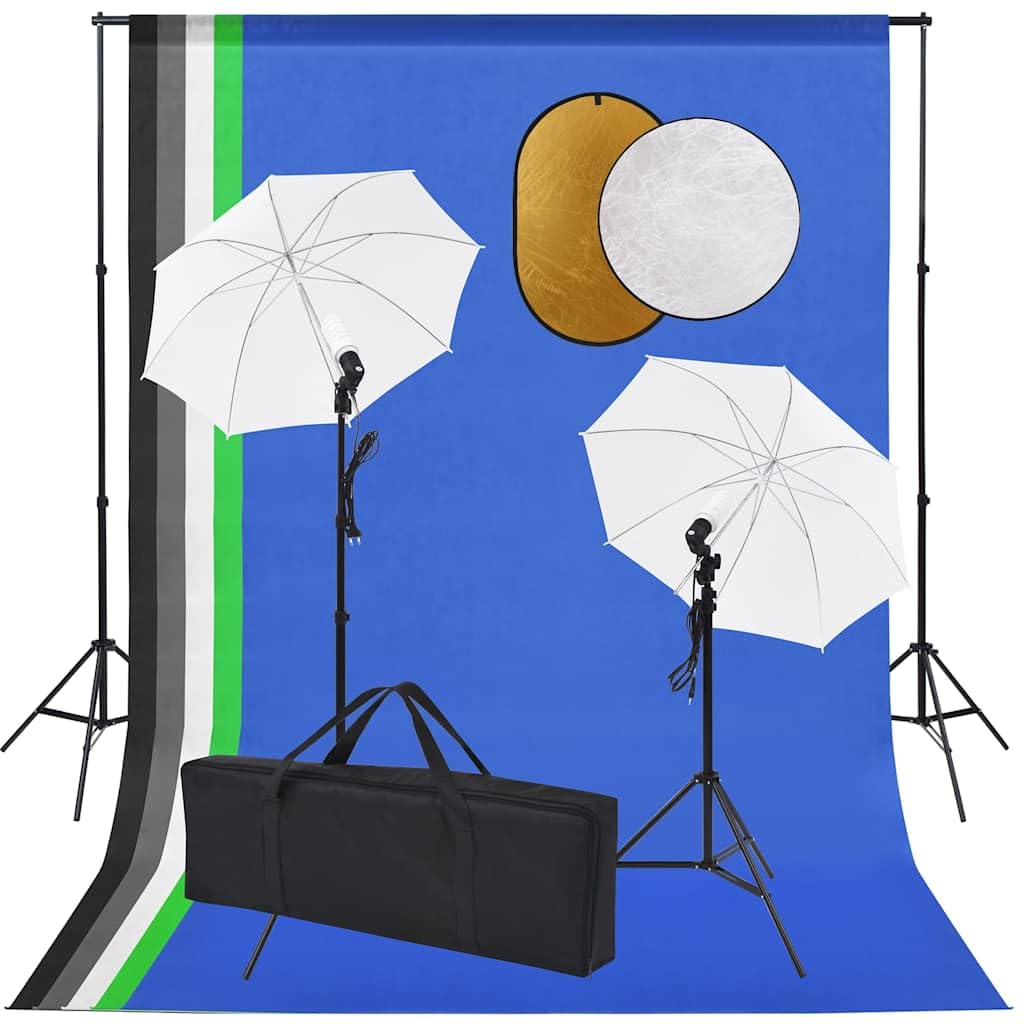 Zestaw do studia fotograficznego z lampami, abażurami, tłem, reflektorem, lampą studyjną, światłem stałym, światłem LED, reflektorem, softboxem, formowaniem światła, statywem