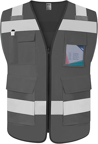 Miniatura 6 de TCCFCCT Chaleco de seguridad para hombres y mujeres, chaleco reflectante de 5 bolsillos para hombres y mujeres, chaleco duradero de alta