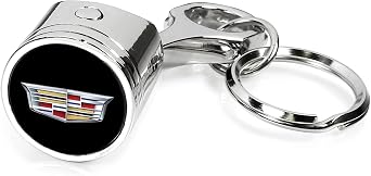 iPick Image for Cadillac Crest Logo Engine Piston Style Chrome Metal Key Chain Keychain, Only Official Licensed