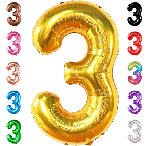 Image of KatchOn Gold Number 3 Balloon 40 Inch, Birthday Decorations for Boys