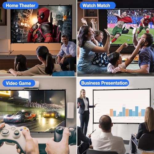 GooDee Projector Screen with Stand - Outdoor Projector Screen 100\" Portable Indoor Projection Screen for Home,16:9 Foldable Movie Screen Backyard with Carry Bag Support 4K Front and Rear Projection