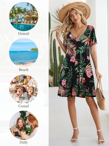 Image of BELAROI Women Casual Summer Dresses Loose Tshirt Beach Sundress V Neck Plus Size Swing Tunic Pockets