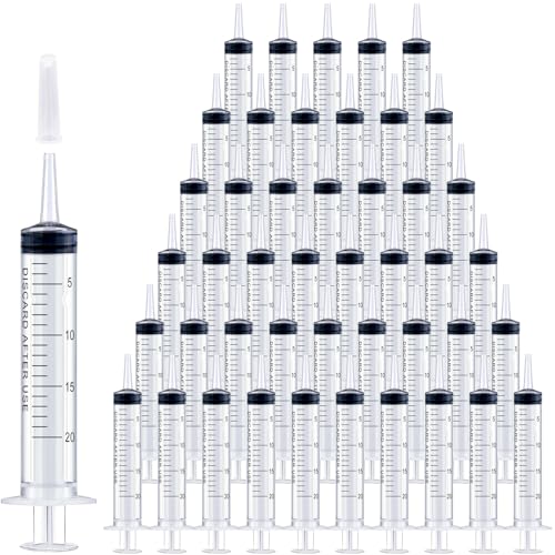 Image of Bulk 100 Pack 20ml Plastic Large Syringes with Tip Cap, Measuring Syringe for Scientific Labs, Feeding Pets, Measurement, Refilling, No Needle, Individually Sterilized Sealed