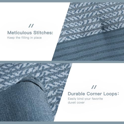 Litanika Haze Blue Comforter Set King - 3 Pieces Lightweight Haze Blue White Colorblock Stripe Fluffy Bedding Comforter Sets, All Season Bed Set