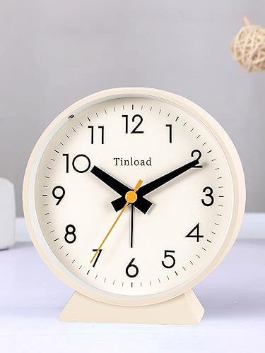 Miniatura 6 de Tinload 4.5" Reloj despertador analógico retro a baterías, pequeño reloj de noche silencioso, iluminado bajo demanda, funciona con pilas, función de