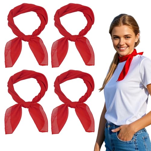SAIIURV 4 Pezzi Foulard Quadrato, Bandane in Multifunzionale, 65 x 65 cm, Bandana Fazzoletto per Capelli, Collo, Testa, Sciarpa Fazzoletti da Taschino, Foulard per Donne, Uomini e Bambini (Rosso)