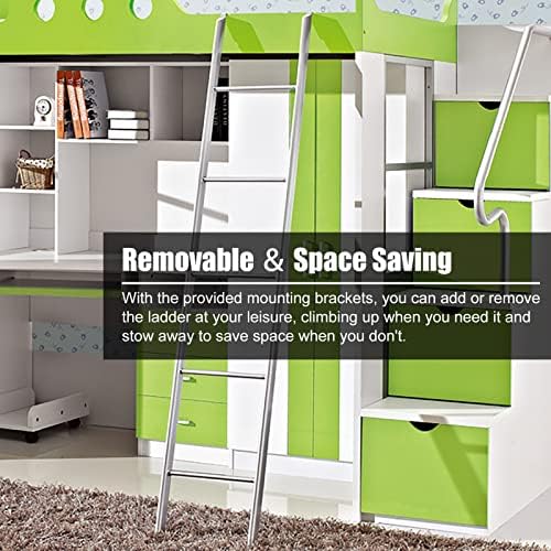 Resim Yatak Merdiveni Ayarlanabilir Tek Kişilik Yatak Ranza Merdiveni, Kancalı Metal Karavan Ranza Merdiveni, Okul Yurdu Ve Çiftlik Evi Için Yerden Tasarruf Sağlayan Çatı Katı Merdiveni(125cm/49") 