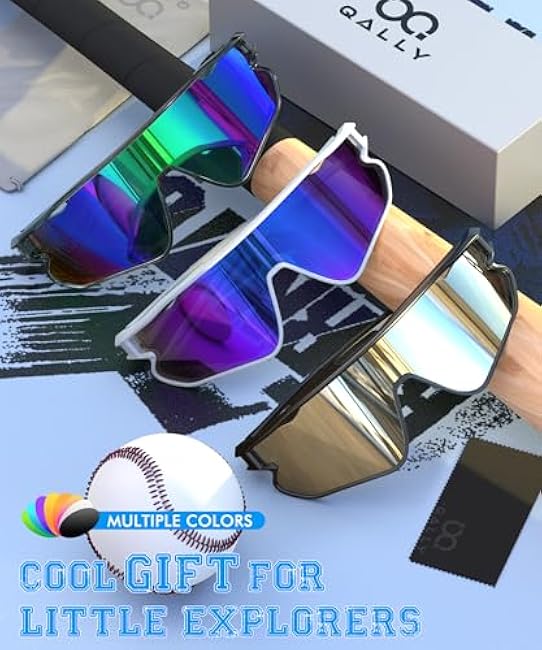 3 Pack Polarized Kids Sunglasses, Youth Baseball Sunglasses for Boys Girls Age 3-12, Softball Sports UV Protection