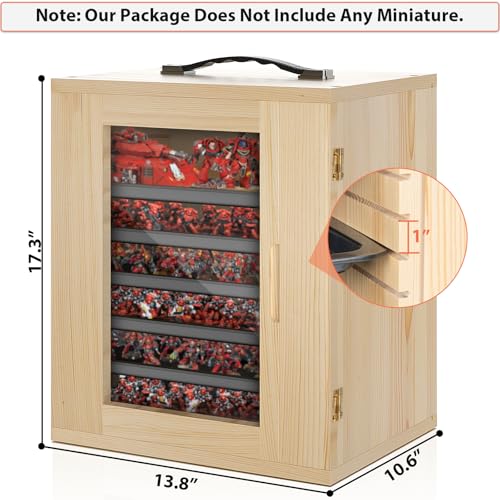 Image of Miniature Storage Case for Collectibles, Miniature Display Cases with Magnetic Door and 6 Trays, Clear View Miniatures Transport Case (Natural Pine)