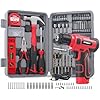 Hi-Spec 8V Cordless Drill Set & Starter Tool Kit Rechargeable USB Electric Power Drill Driver, Compact Home Tool Set with Accessories, Red, Perfect for DIY Enthusiasts