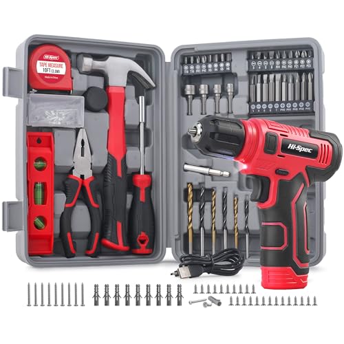 Hi-Spec Caja de Herramientas con Atornillador Eléctrico 8V USB, Rojo