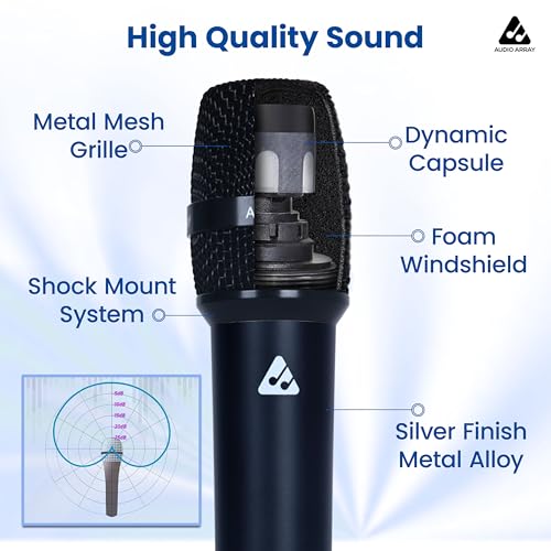 Image of Audio Array Premium Dynamic XLR to TRS Microphone | 24Bit /48kHz | Cardioid Pattern | Metal Body & 14mm Diaphragm 3M Cable | for Podcast, Streaming, Studio Recording & Gaming | AM-C52