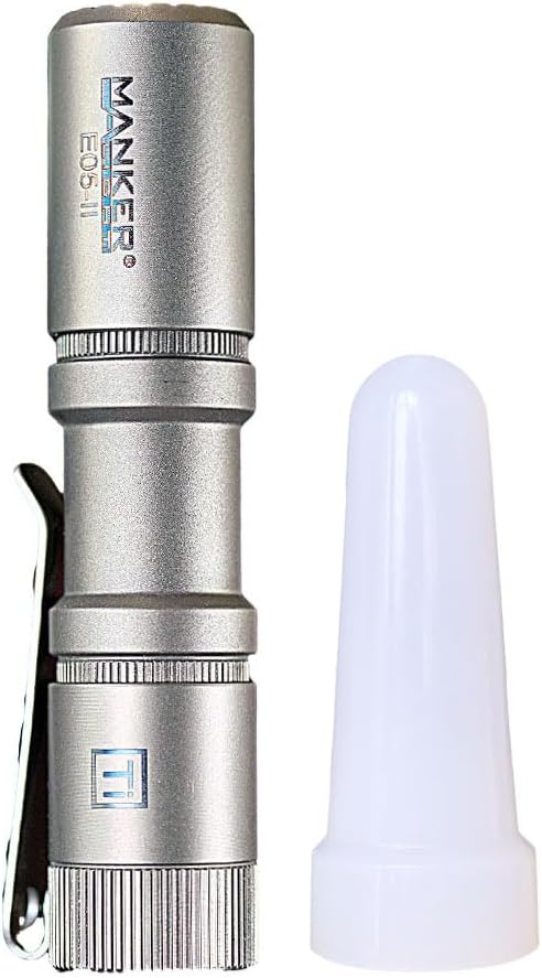 Manker E05 II (Ti-Bead Blasted, Cool White Version, 6500K) Compact Flashlight, High Density LED 1300 Lumens,Contains White Filter，No Battery