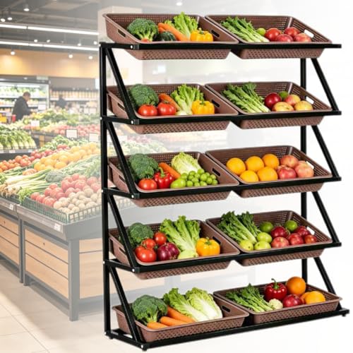 Estantería para frutas y verduras Brown-5floors de gran capacidad con cestas extraíbles 2