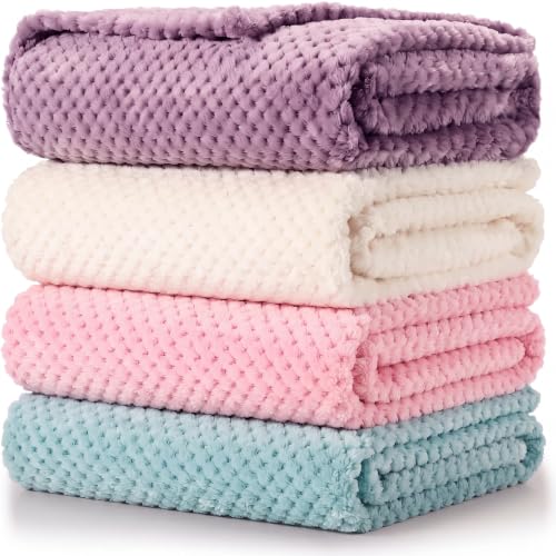Image of Reginary 4Pcs 30x40 Baby Blanket Fuzzy,Light Blue, Pink, Beige, Purple | Waffle Flannel Baby Throw Blankets, Warm Nursery & Crib Blankets, Girl & Boy Newborn Infant