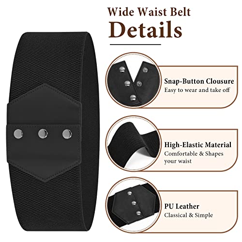 WHIPPY Women Wide Elastic Belts for Dress Snap-Button Stretch Corset Belt Ladies Stretchy Waistband4