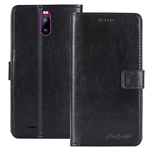 TienJueShi Noir Flip Retro Support à Rabat Cuir Housse Coque pour TEENO DUODUOGO J6+ Étui Cas Couverture Protecteur Case Portefeuille Cover