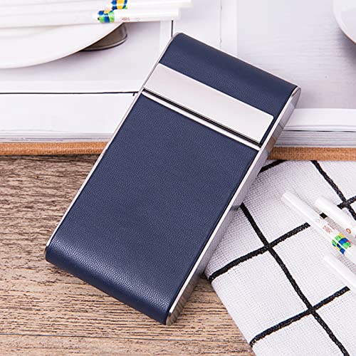 HEKQ Zigarettenetui Aus PU-Leder Und Metall, Nur Für 100Mm Cigs, 20 Kapazität Zigarettenschachtel,Blau Cover