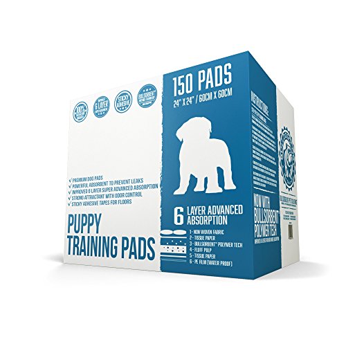 Image of Puppy Pee Pads with Adhesive Sticky Tape (24x24) Large Premium Dog Pads - 6 Layer Dog Training Pads and Pet Wee Pads with Quick-Dry Bullsorbent Tech (300-Count, White)