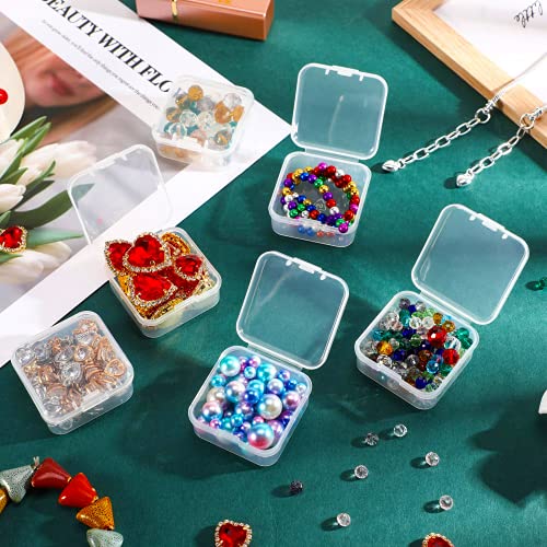 Image of 6 Pieces Small Clear Plastic Beads Storage Containers Box with Hinged Lid for Collecting Small Items, Business Cards, Game Pieces, Jewelries, Face Coverings (2.91 x 2.91 x 0.98 Inch)