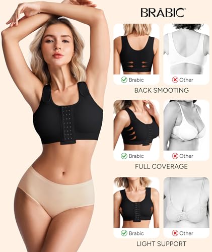 Image of BRABIC Post Surgery Compression Bras for Women Front Closure Mastectomy Bra with Wide Adjustable Straps Wirefree