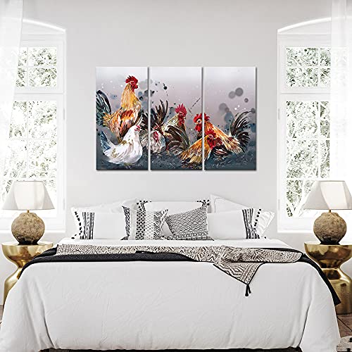 Canvbay 3Piece Rooster Canvas Wall Art Chicken Picture Paintings For Wall Decor Farm Birds And Poultry Farmhouse Aniaml Artwork Giclee Print Gallery Wrap For Kitchen Dining Room Decor 16X32Inchx3Pcs #TOP3