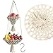 Fruteros Colgante - LUSHAZER 80cm Cesta Colgante Tejida a Mano, Con Gancho en S - Canasta de Frutas Colgante Blanca de 2 Niveles para Cocina, Sala de Estar