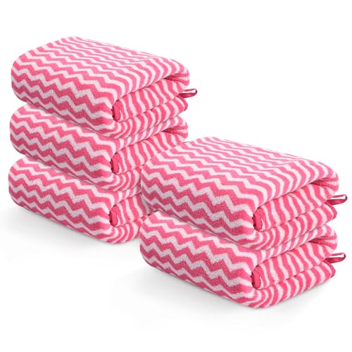 Image of Kuber Industries 5 Pcs Microfiber 19x38 Inch Soft Face Towels for Women and Men | 280 GSM Quick Dry & Absorbent Hanging Hand Towels for Wash Basin Bathroom, Kitchen and Home | Zig Zag - Pink
