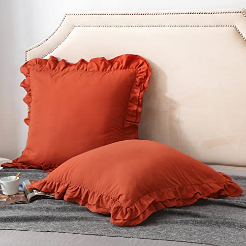 K Masaniji 2 Pack Burnt Orange Euro Pillow Shams 26X26 Inches, Pumpkin Rust Red Cotton Ruffle Soft European Throw Pillow Covers, French Country Farmhouse Bed Pillowcases (Terracotta, 26X26 Inches) #TOP23