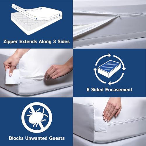 King Size Mattress Protector Waterproof Zippered Cover - Deep Pocket Fits up to 20" Depth - Hypoallergenic Premium Quality Encasement Protects Against Dust White